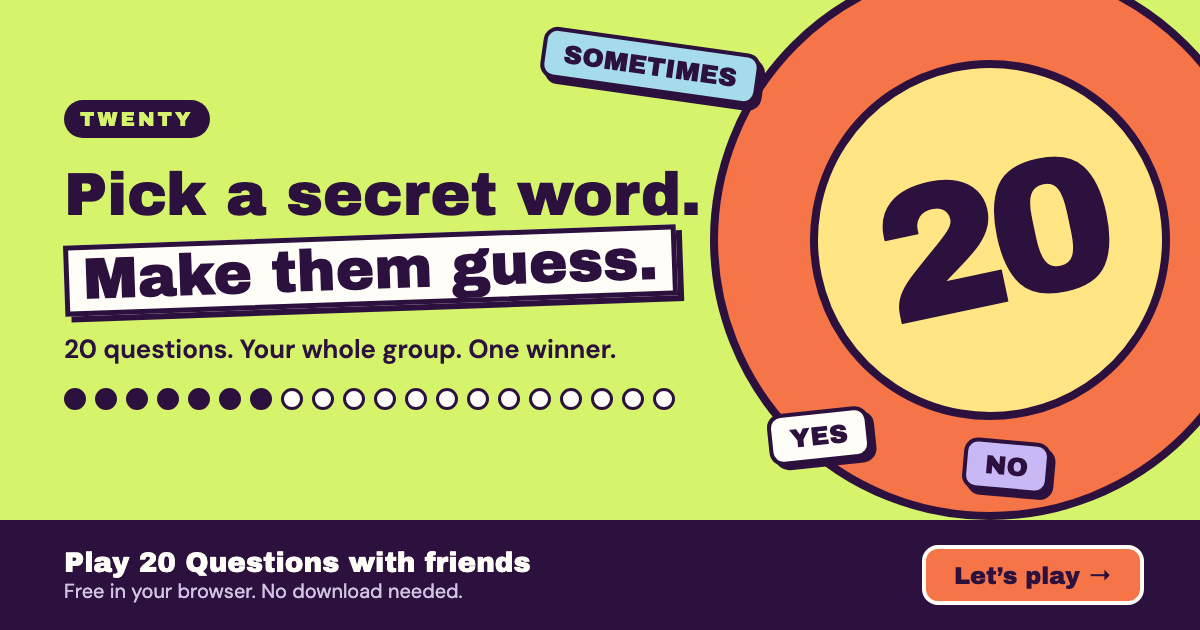 Play 20 Questions with Friends. TWENTY's colorful game-show design.
